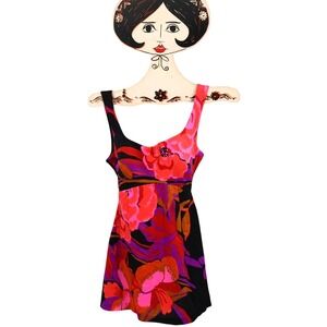 Vintage Sirena Full Skirt Floral Swimsuit Molded Cups Size M Aloha‎ Pinup Retro